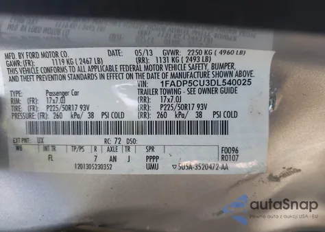 2013 Ford C-Max Premium из США, поврежденный, VIN 1FADP5CU3DL540025